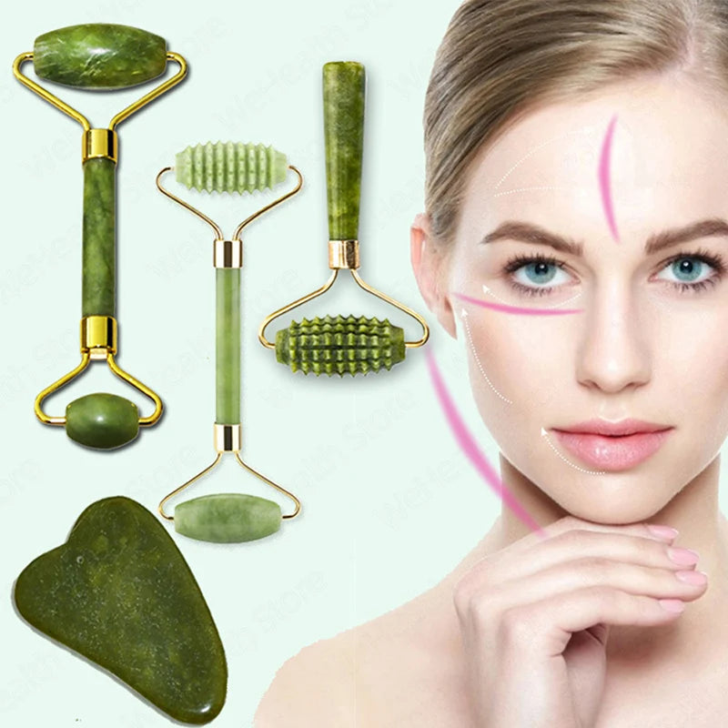 Jade Roller & Gua Sha Facial Massager – Reduce Puffiness & Glow Skin