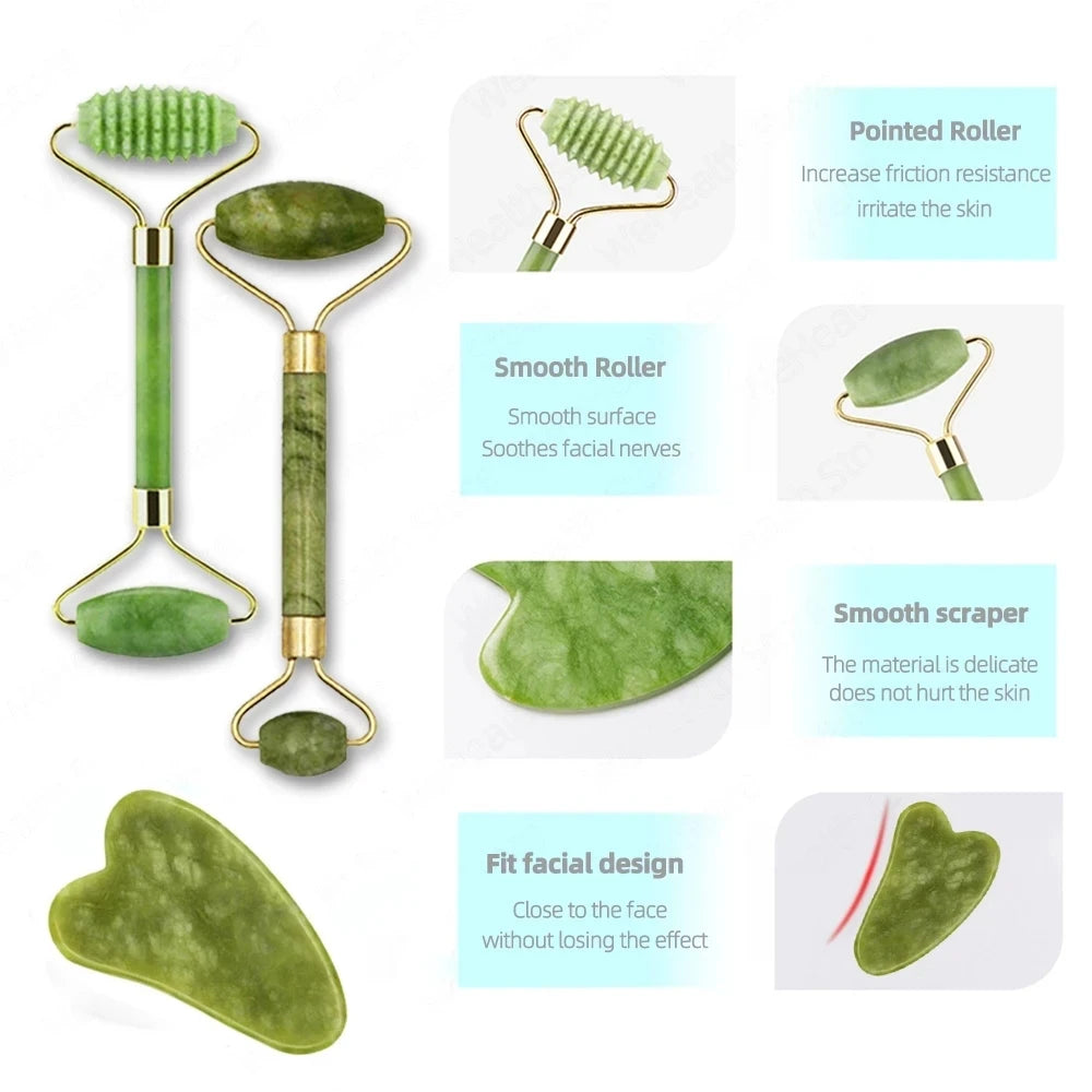 Jade Roller & Gua Sha Facial Massager – Reduce Puffiness & Glow Skin