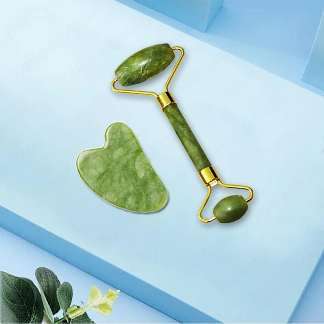 Jade Roller & Gua Sha Facial Massager – Reduce Puffiness & Glow Skin