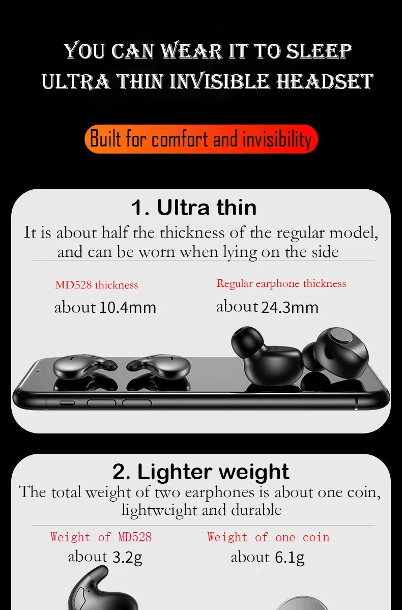 Ultra -Comfort Sleep Bluetooth Earbuds - Invisible Wireless Headphones for Sleeping