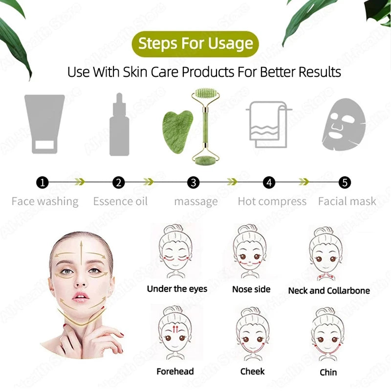 Jade Roller & Gua Sha Facial Massager – Reduce Puffiness & Glow Skin