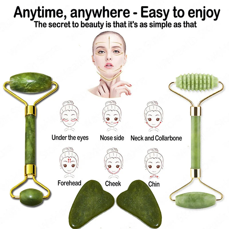 Jade Roller & Gua Sha Facial Massager – Reduce Puffiness & Glow Skin